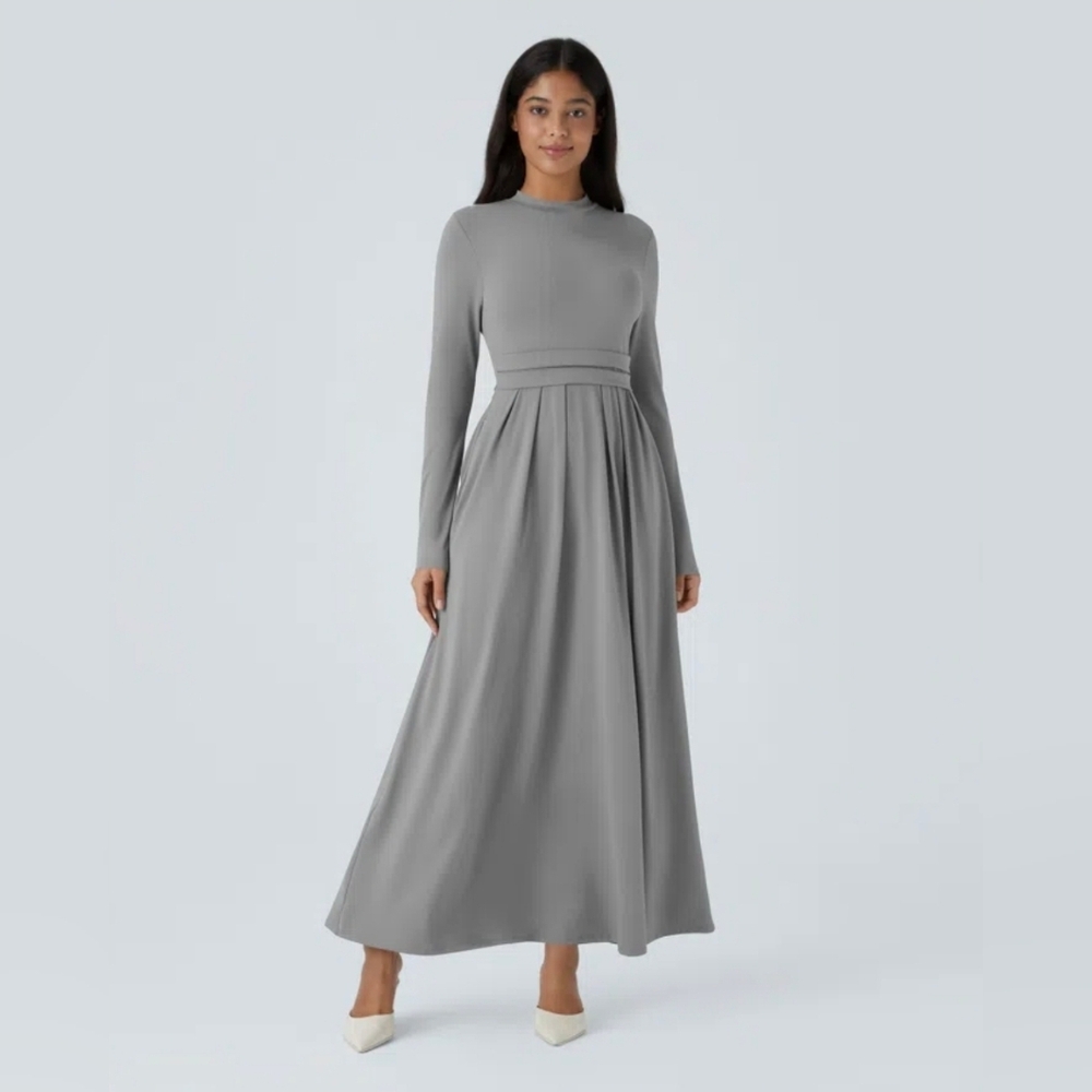 Halara Mock-Neck Maxi Dress w Pockets L EUC